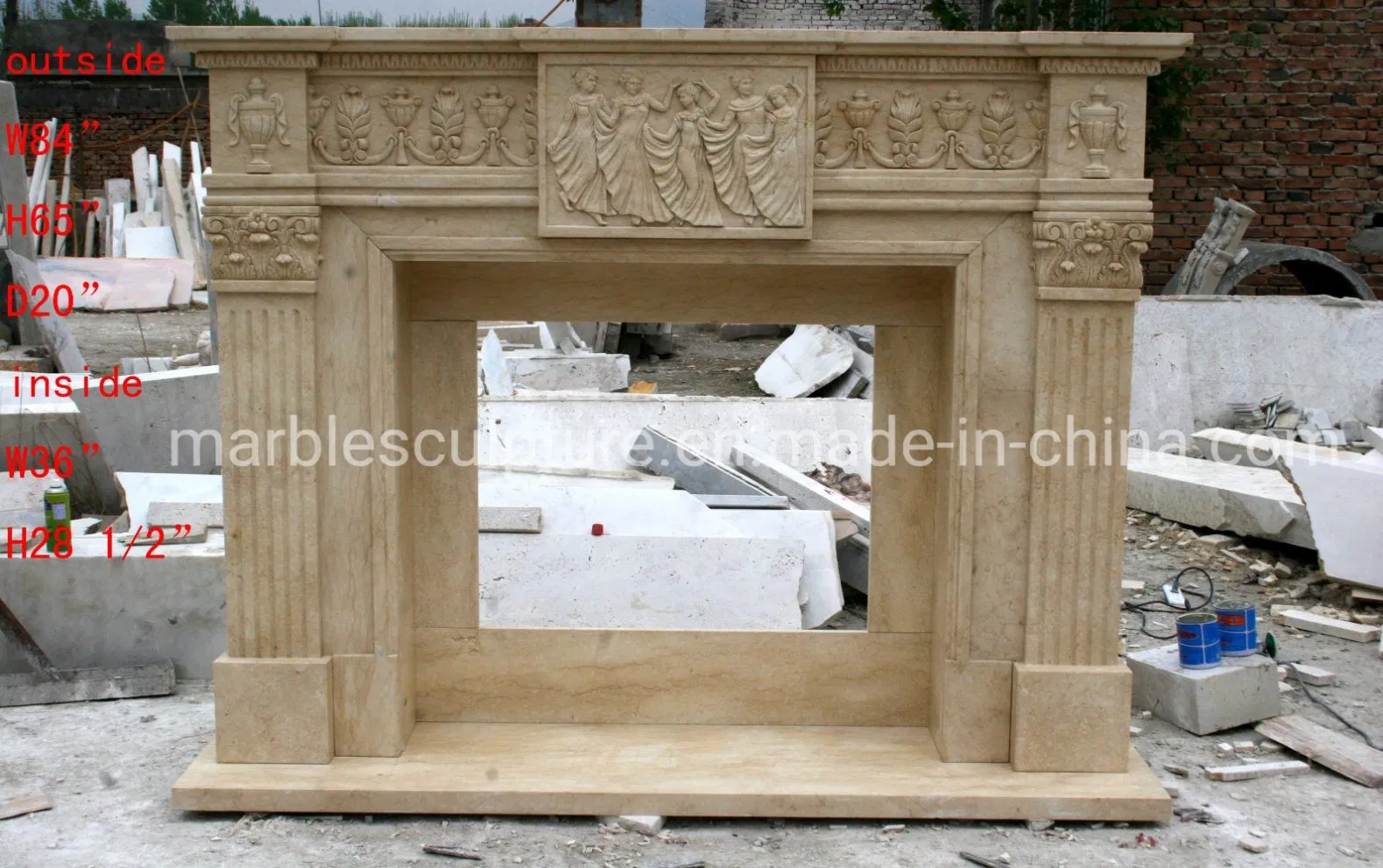 Home Indoor Use Antique Marble Fireplace Stone Mantel Beige Marble Fireplace Surround for Sale (Mfp-022)