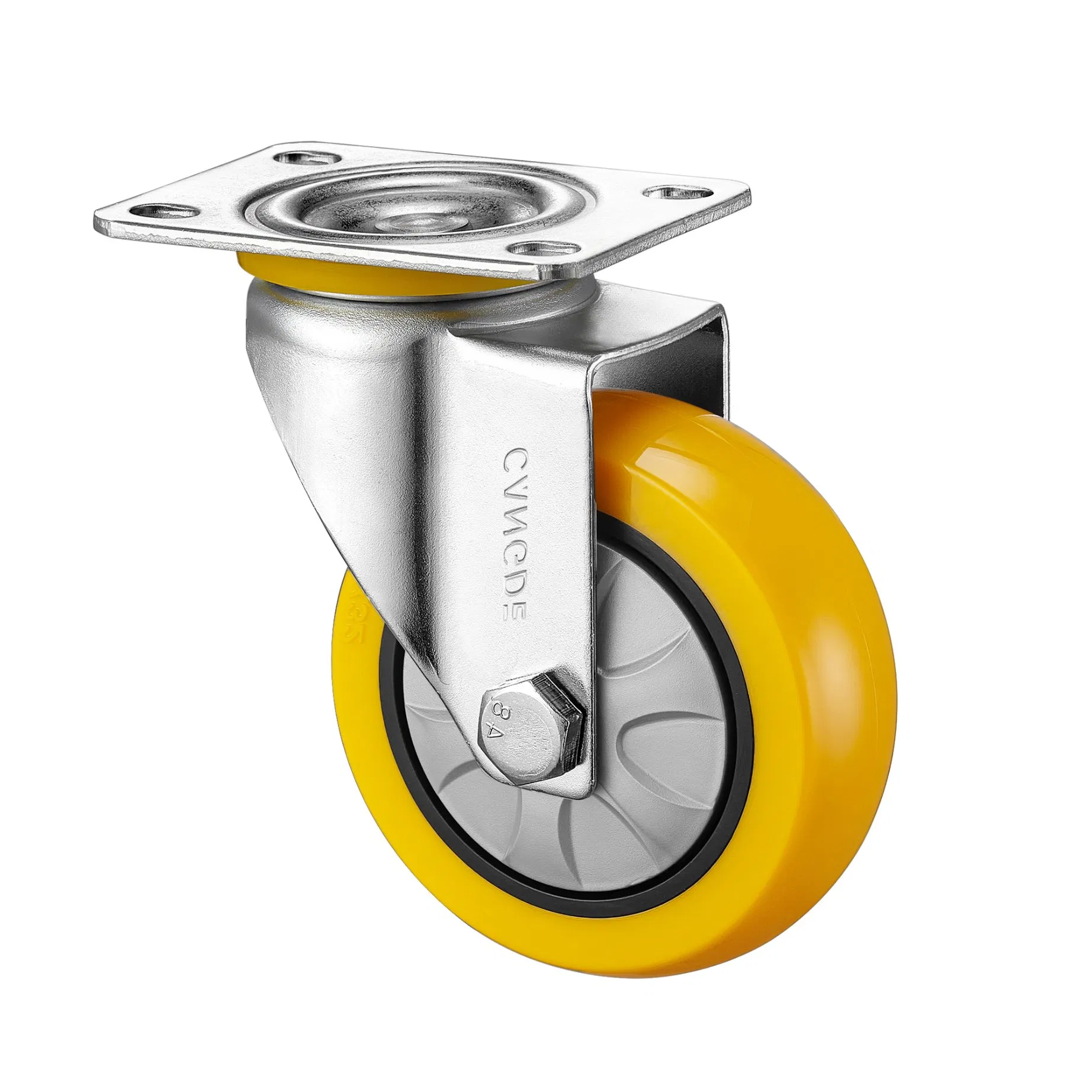 360° Swivel Caster, Medium Duty Yellow Polyurethane Wheel for Smooth Mobility