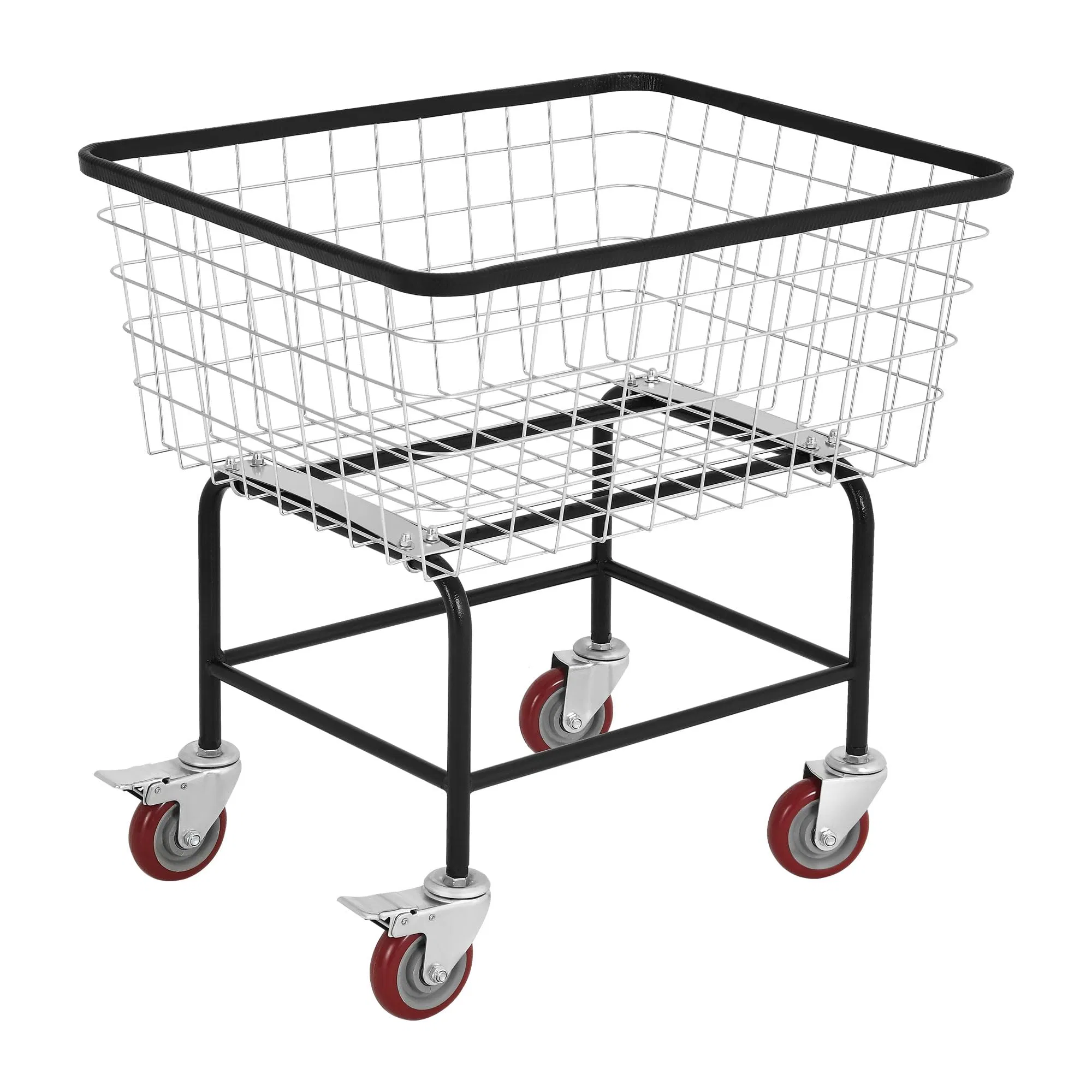 Wire Laundry Cart 2.5 Bushel, Rolling Laundry Basket with Wheels, Metal Commercial Wire Laundry Basket Cart with Galvanized Finish, Large Steel Basket