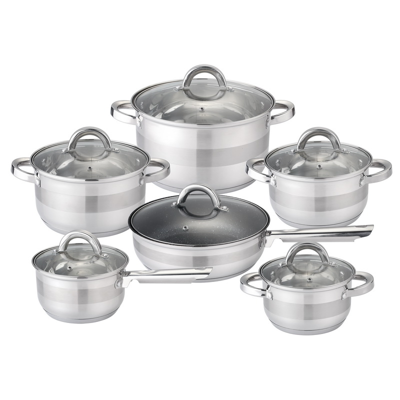 Premium 12-Piece Stainless Steel Cookware Set with Non-Stick Frypan
