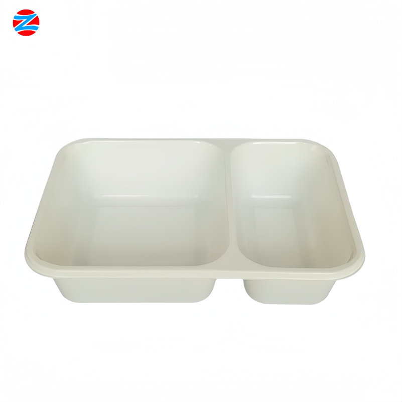 Black Rectangular Disposable Cpet Tray 2 Compartment Meal Containers Microwavable to-Go Fast Food Takeaway Packaged Cartons