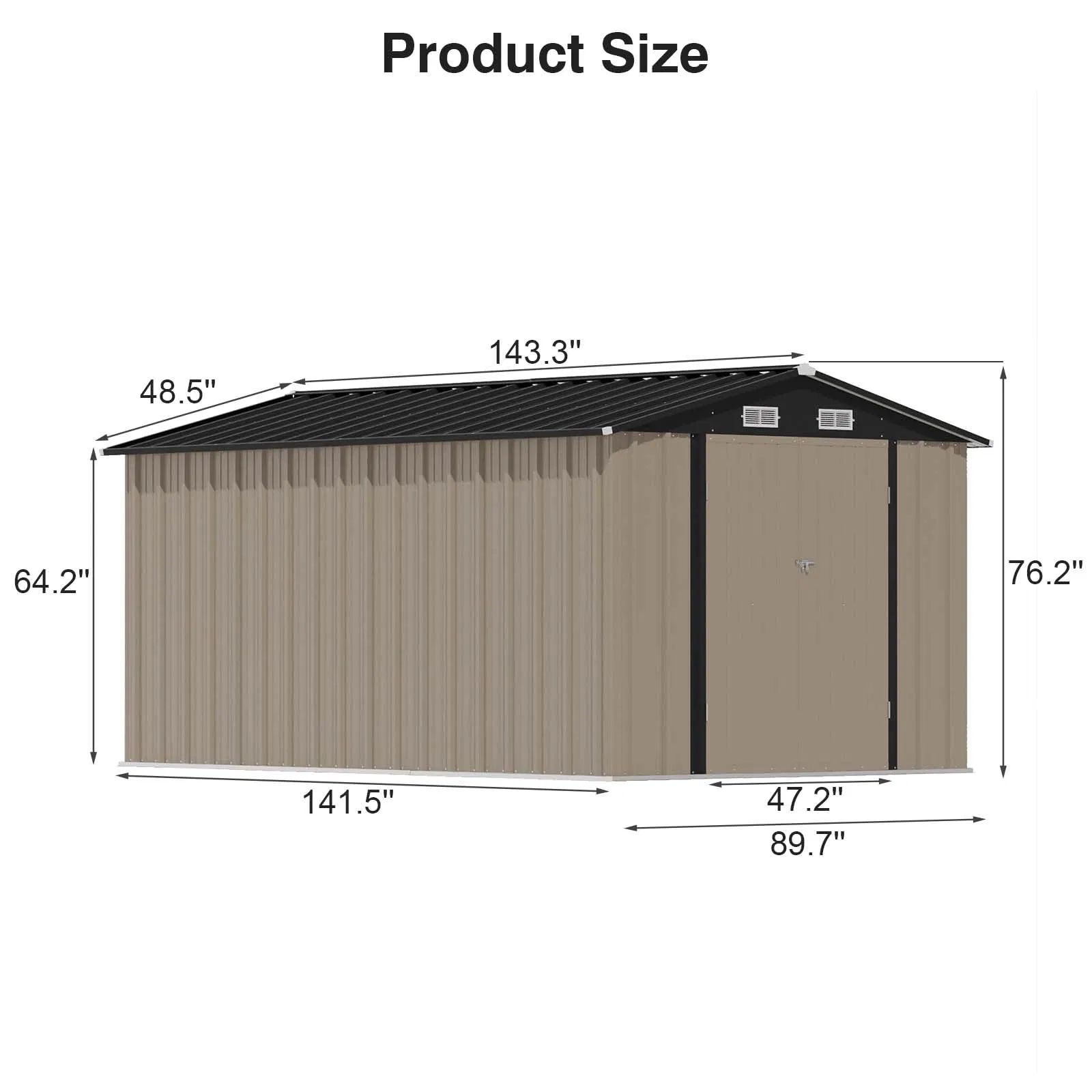 12 X 8 FT Outdoor Steel Shed Storage House with Lockable Doors