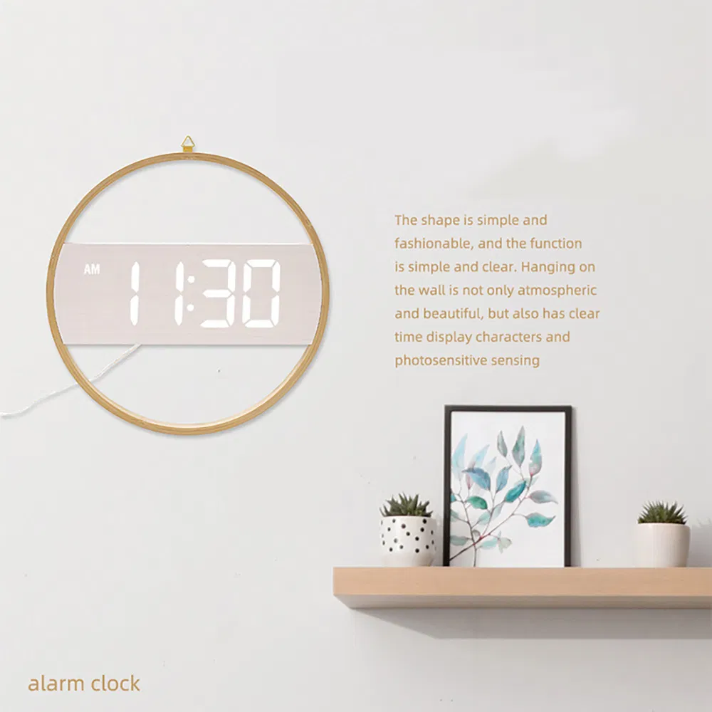 Bamboo Meet Wood Wall Clock Large LED Display House Decorative Modern Style