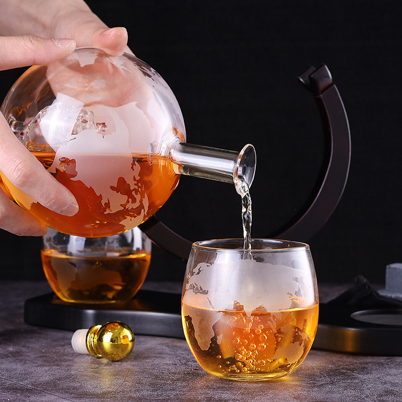 900ml Glass Globe Whiskey Decanter Set with Matching Glasses and Bar Funnel for Wine Vodka