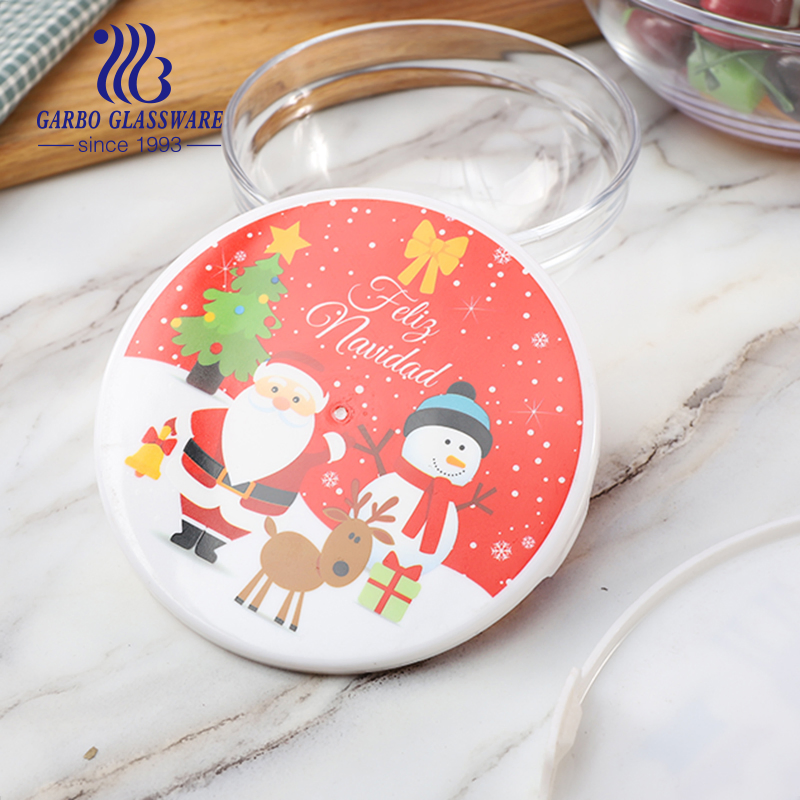 Christmas Salad Glass Mixing Bowls 5PCS Glass Bowl Set with Plastic Lid