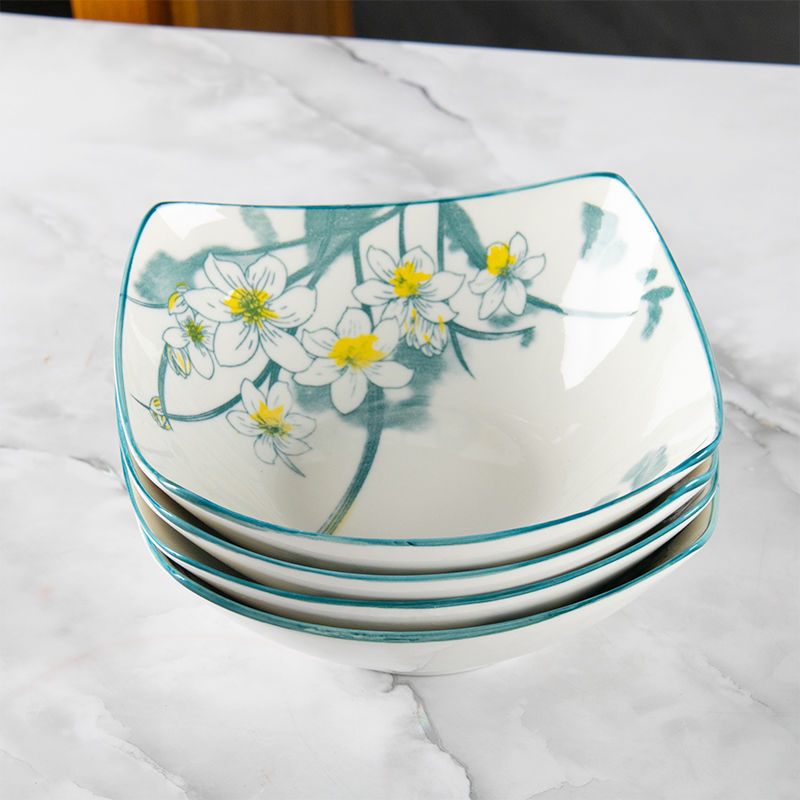 8"Square Salad Bowl Pad Printing Stoneware Porcelainware Tableware