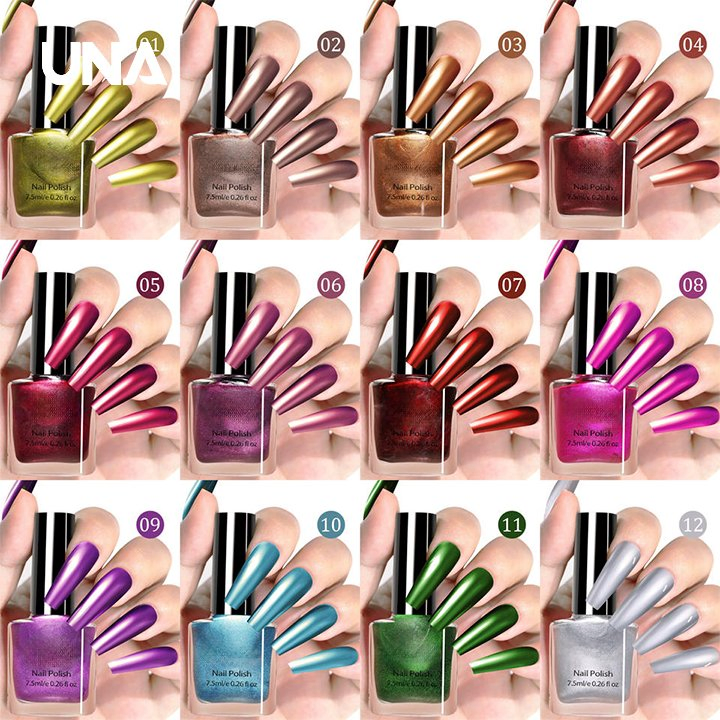 7.5ml Metallic Mirror Nail Polish No Bake Quick Dry Mirror Shine Nail Polish Multi-Color Glossy Light Luxury Nail Polish