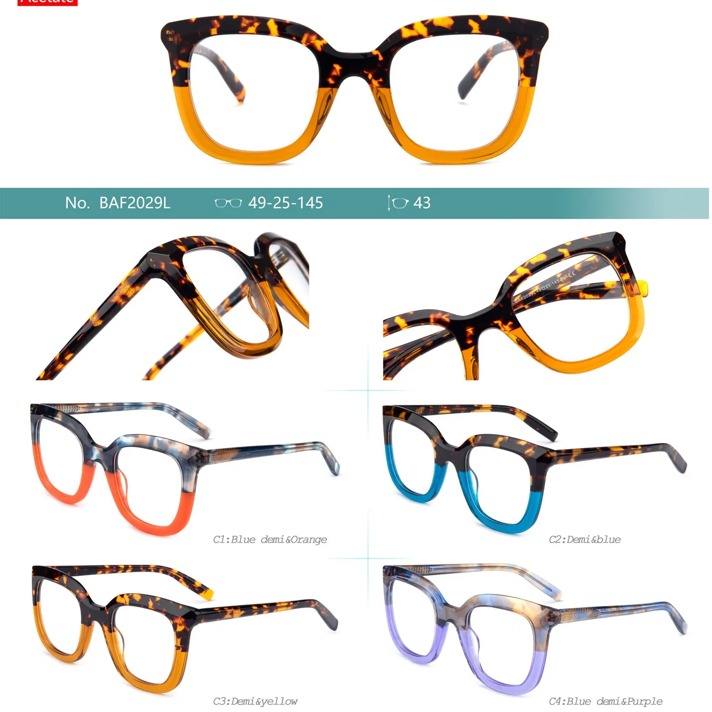 Luxury Retro New Trendy Fashion Unisex Customize Color Women and Men Glasses Acetate Optical Eyewear Frames Eyeglasses