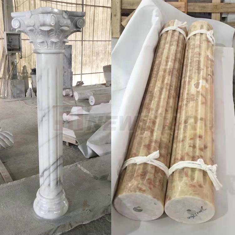 Square Fluted Beige Marble Pillar Round Hollow Columns Beige White Limestone Marble Columns