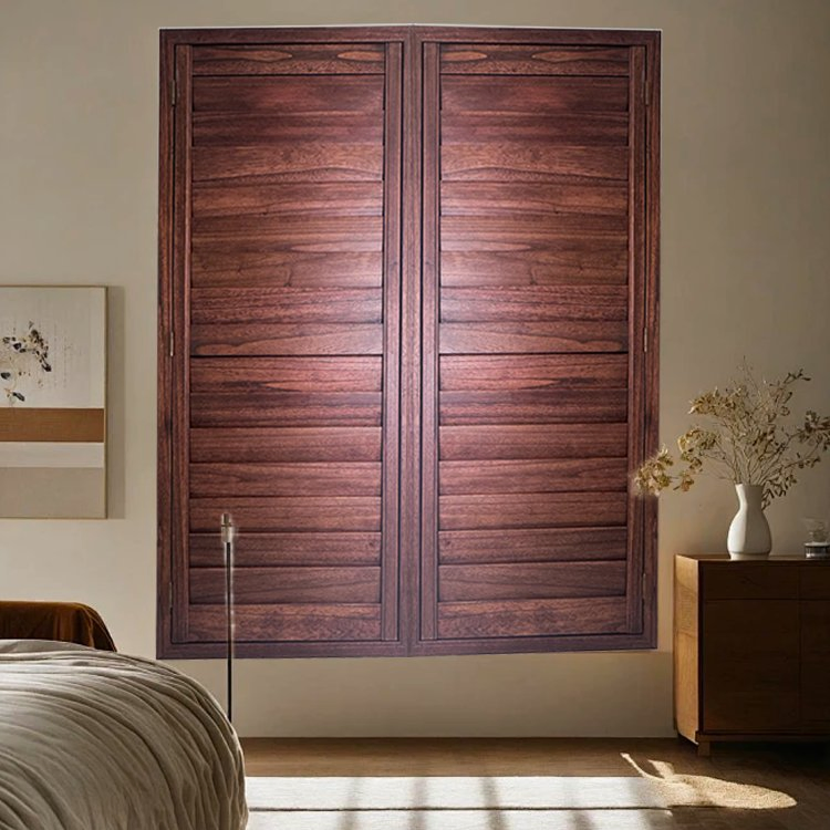 Stained Color Paulownia Shutters Z-Frames Shutters Are Mounted Inside The Window Opening