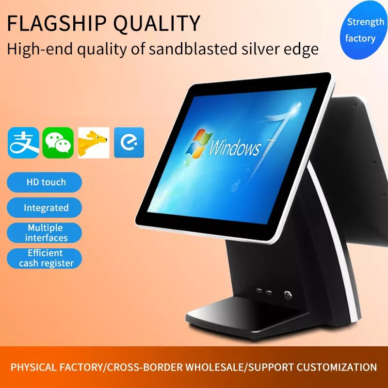 Dual Screen Cash Register All in One POS Terminalwin10 OS 15 Inch Touch Screen POS Systemwith 64GB SSD