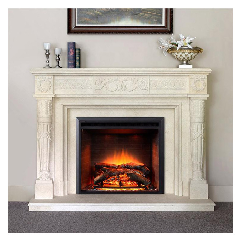 Modern Simple European Style White Marble Fireplace Mantel