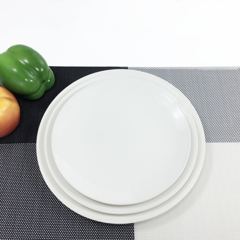Hyc-Plp02 Western-Style Pure White Ceramic Steak Shallow Dish Round Flat Plate for Wedding and Restaurant