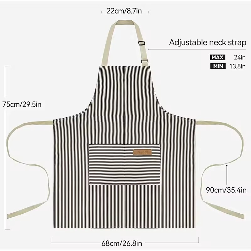 Unisex Stripe Adjustable Neck Strap Soft Polyester-Cotton Bib Chef Kitchen Cooking Aprons