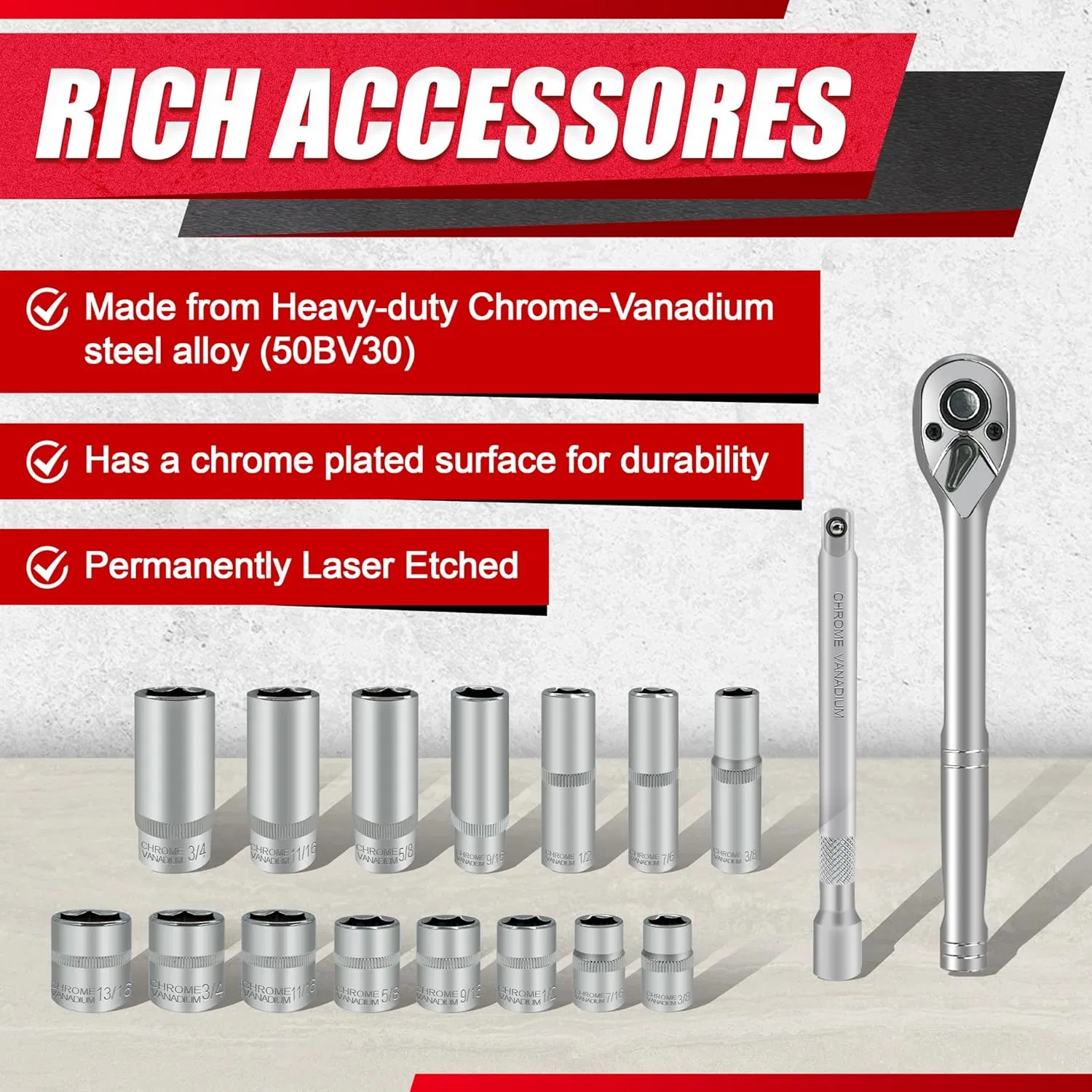 Heavy-Duty Impact Socket Sleeve Set with Ratchet Handle - Professional Grade