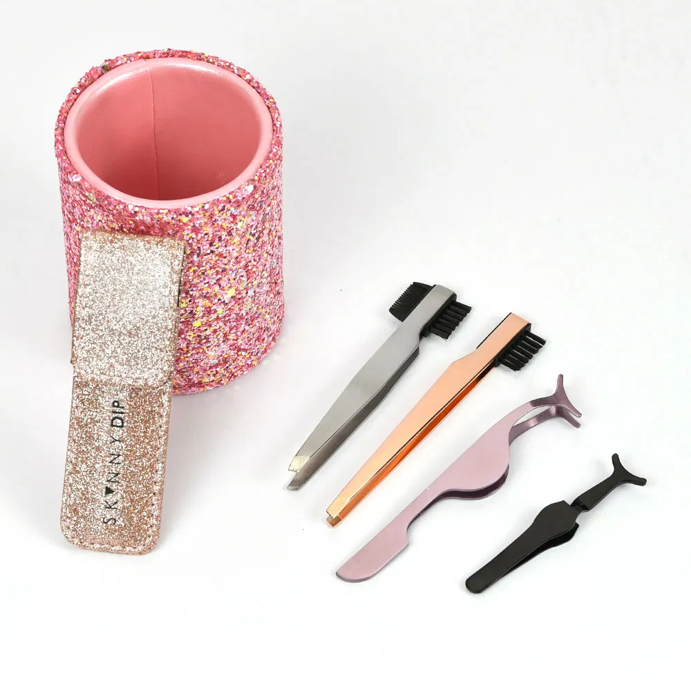 Slanted Rounded Eyebrow Tweezer Pointed Lashes Eyelash Tweezers with Eyebrow Trimming Eye Lash Brush