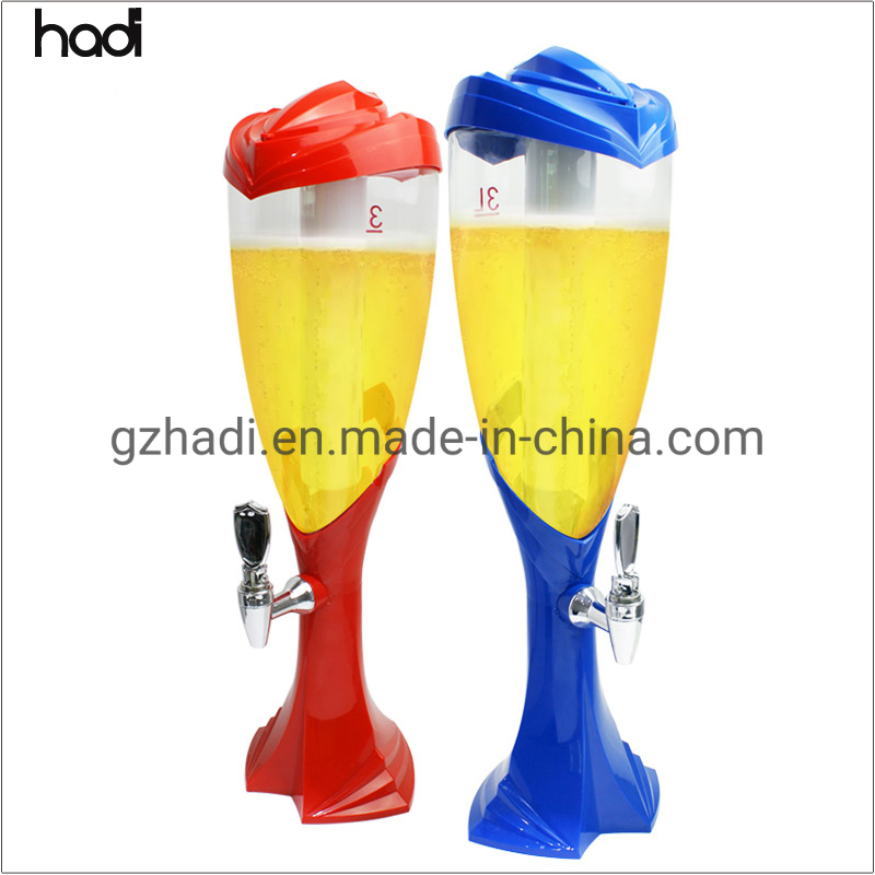 Hadi Factory Wholesale Restaurant Draft Beer Tower Dispenser Commercial Bottoms up Beer Dispenser 3 Liter Table Top Golden Beer Dispenser Cooler with LED