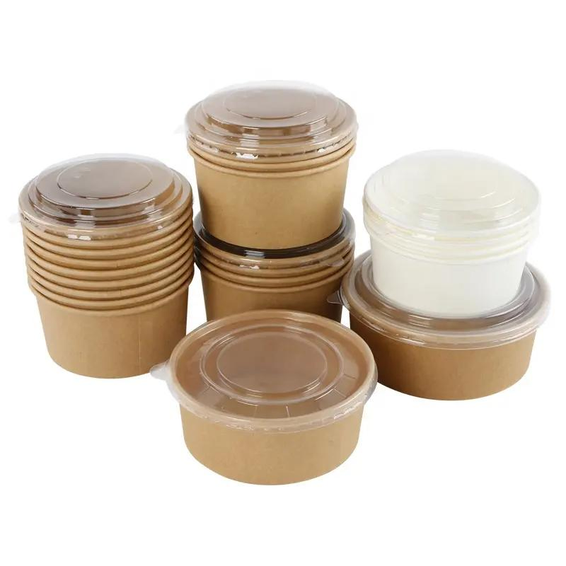 Eco Friendly Disposable Take Away Kraft Paper Salad Bowl with Lid