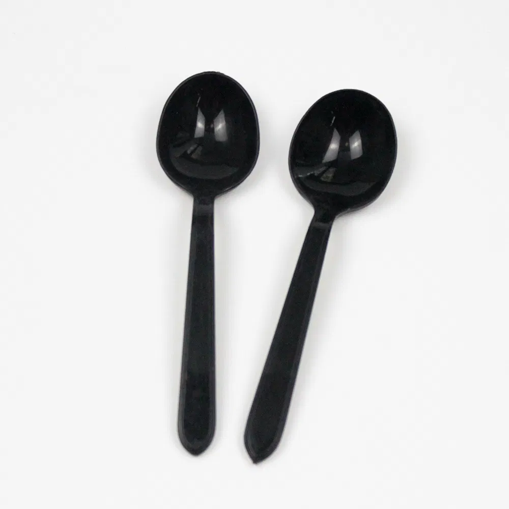 Dispsoable Plastic Cutlery 137mm Length PP Platsic Spoon Black Transparent for Dinner