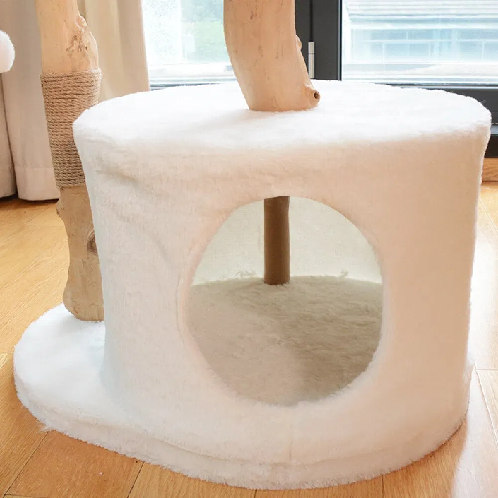 Luxurious Solid Wood Cat Tree with Integrated Scratching Post