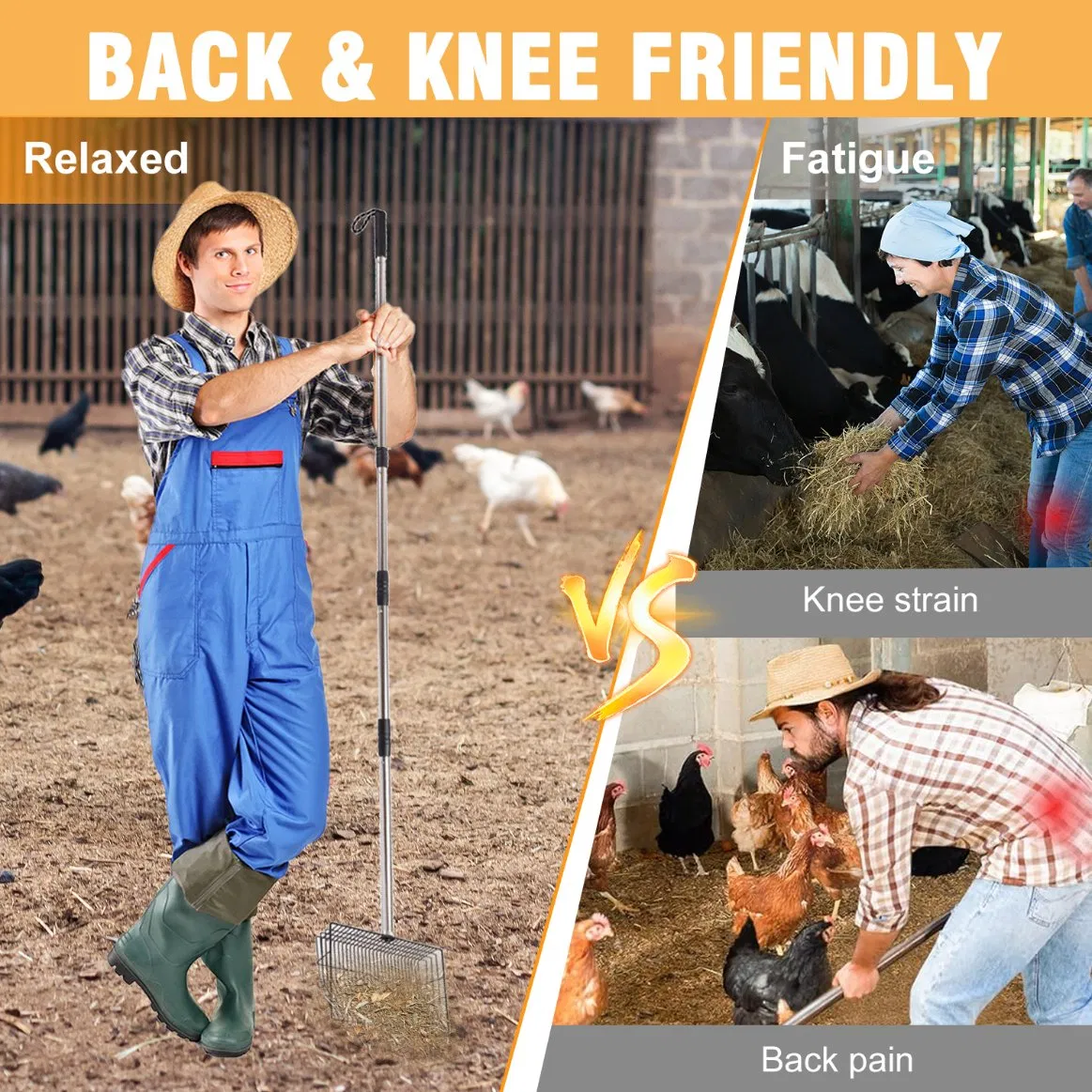 Chicken Pooper Scooper & Sifting Shovel with 4-Stage Adjustable Handle Litter Scoop for Chicken Coop Cleaning