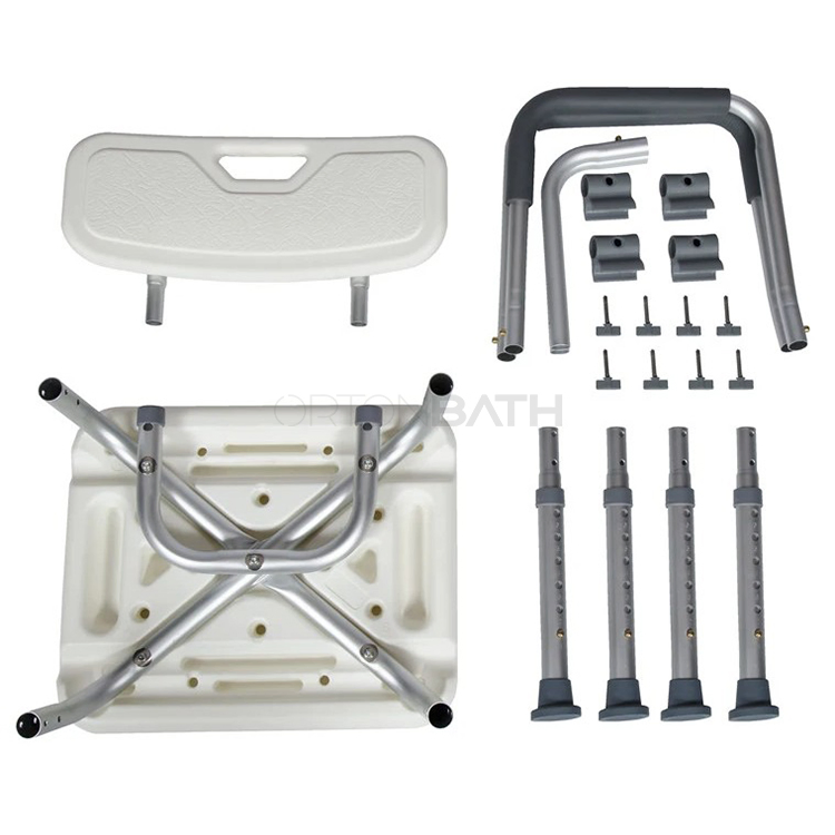 Ortonbath Aluminum Medical Adjustable Shower Seat Chair Bench Bath Stool Shower Seat with Bracket