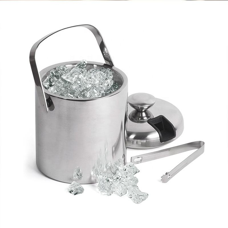 Stainless Steel Double Walled Ice Bucket with Tongs Inside Lid Ice Bucket with Double-Walled Insulated Stainless Steel Champagne Cooler Ice Cube Container with