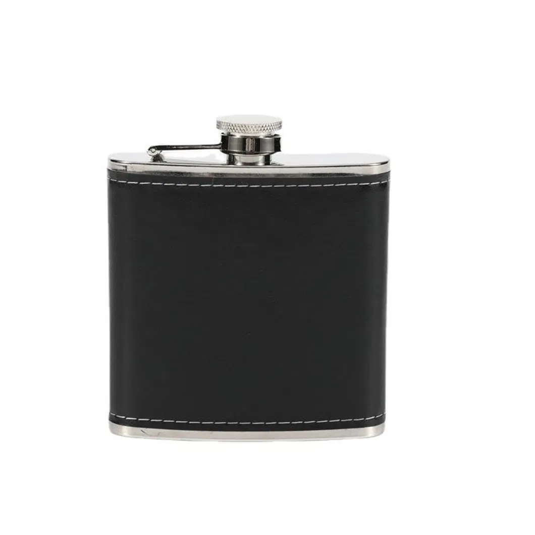 Stainless Steel Travel Pocket Liquor Flagon Covering Leather Hip Flask