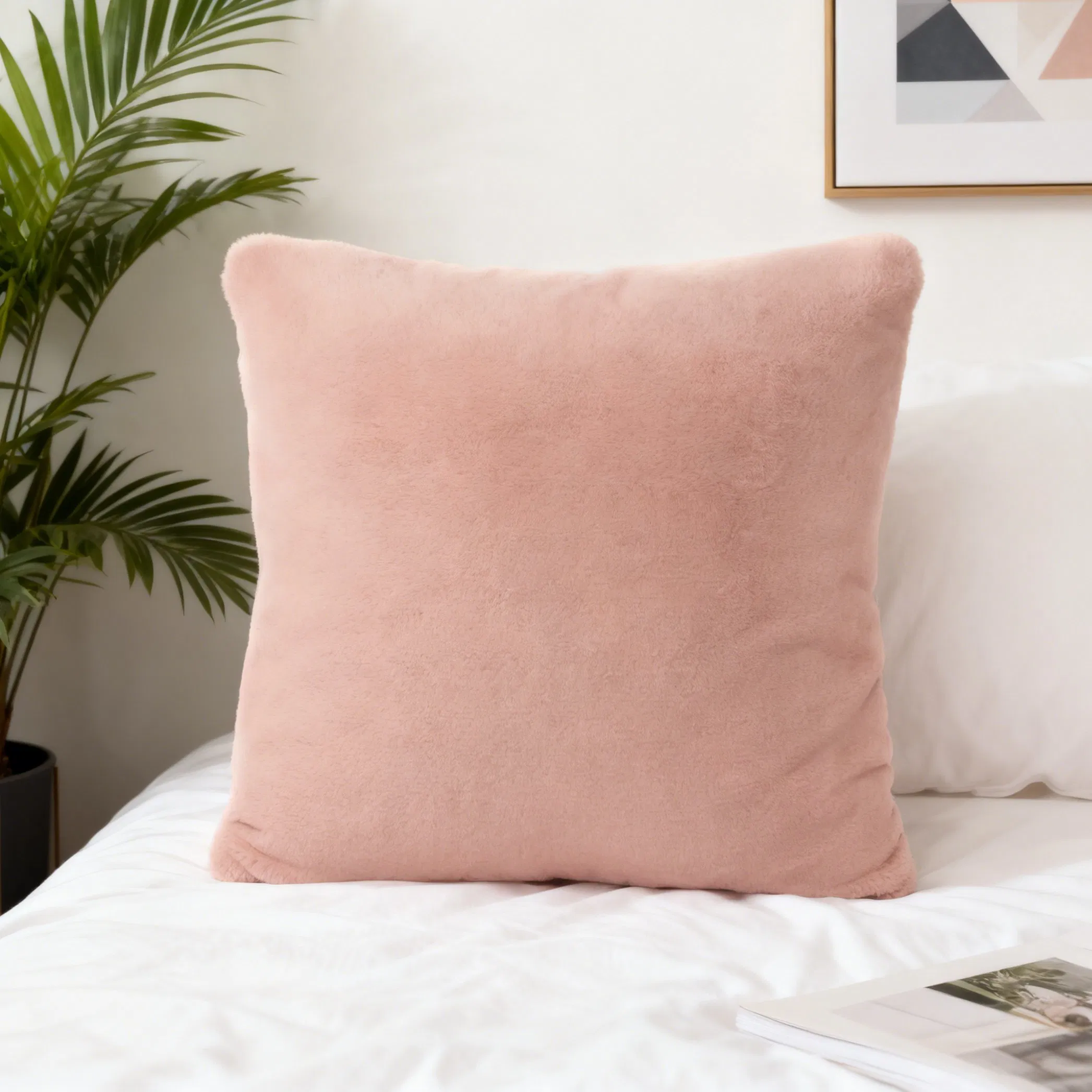 Stylish Gray-Pink Faux Rabbit Fur Minimalist Home Practical Cushion