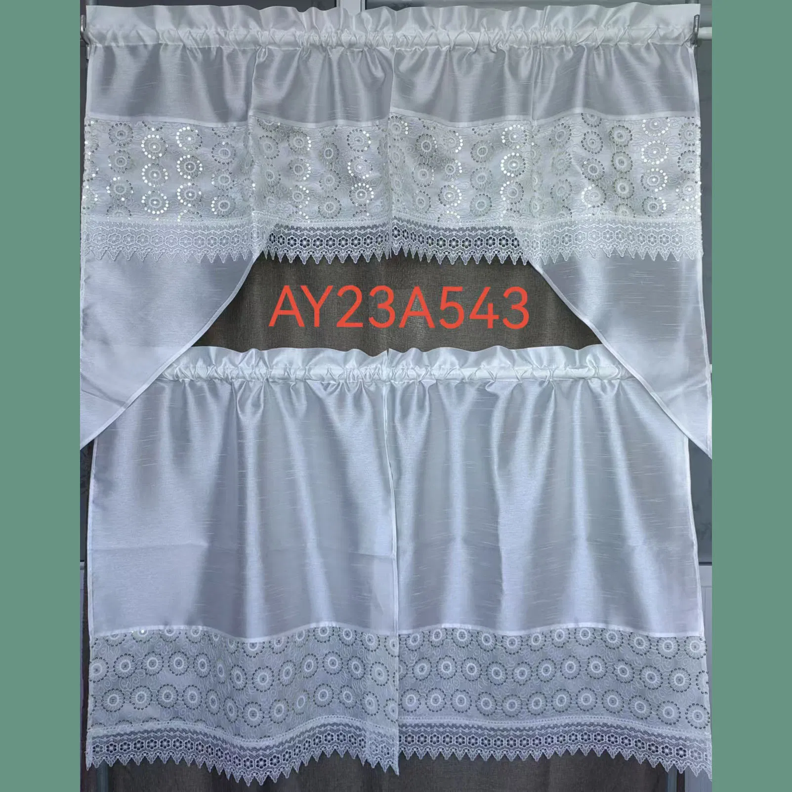 Sequins Embroidered Lace Joint Beautiful Kitchen Curtain