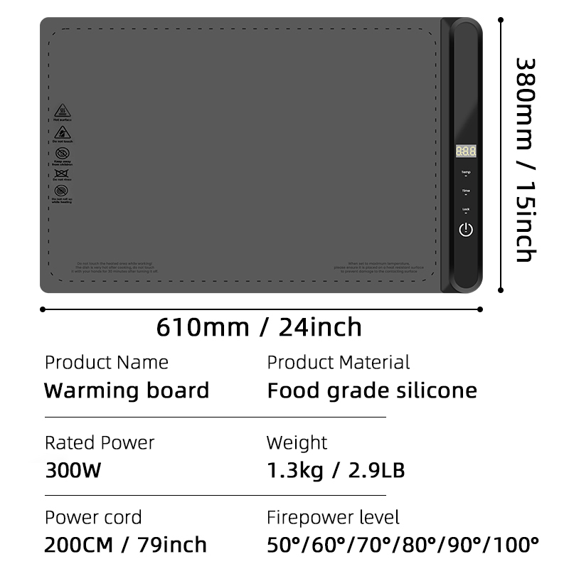 Foldable Food Warmer Dishes Warming Mat with 9 Time Modes