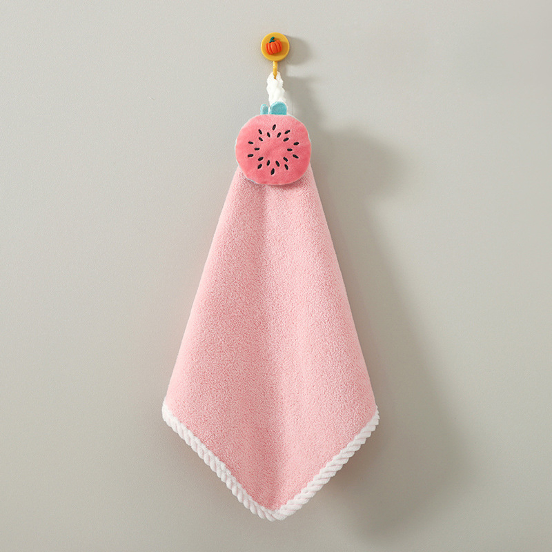 Esun Highly Absorbent Coral Fleece Cute Cartoon Kids Hanging Hand Towels for Kitchen