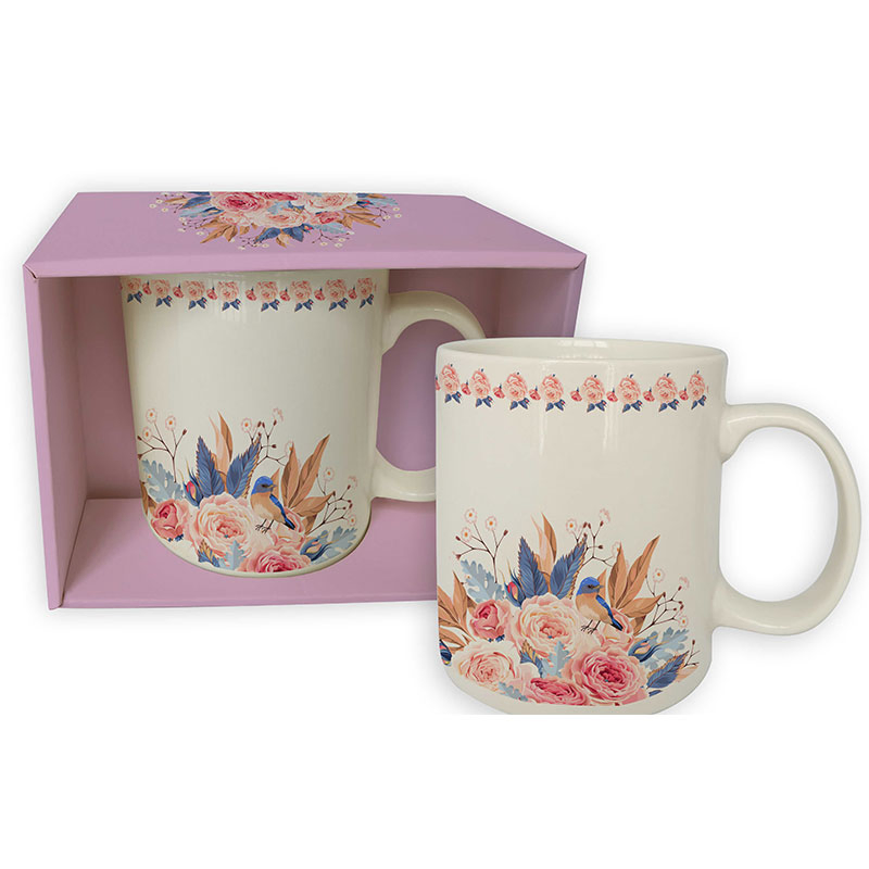Manufacturer Wholesale High Quality Customized Sublimation Ceramic Coffee Mugs with Floral Pattern and Gift Box for Gifts