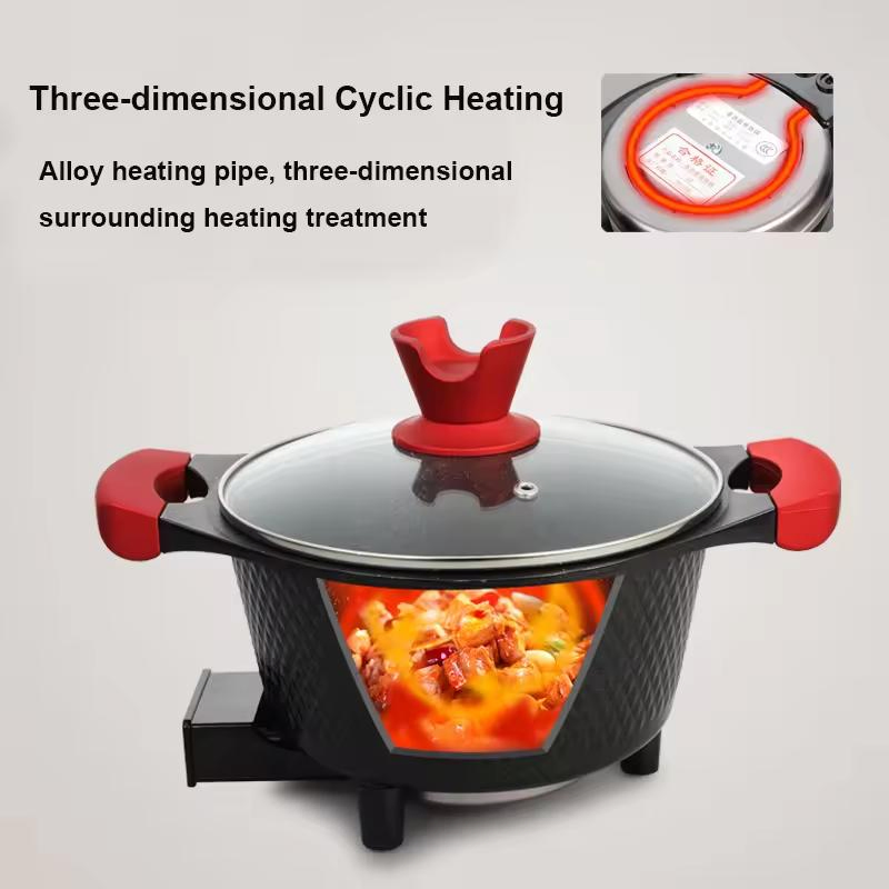 Eco Friendly Multifunctional Cooking Pot 2.5L Black Body Electric Fry Pan Glass Power Electric Hot Pot