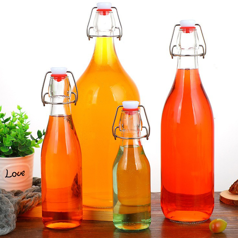 Wholesale Transparent Snap Fastener Glassware Glass Bottle Juice Drinks Soda Water Bottle