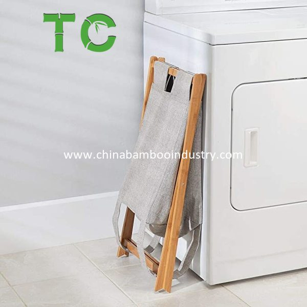 Wholesale Bamboo X Frame Laundry Hamper Storage Clothes Basket Storage Laundry Hamper Sorter Cart, Portable and Collapsible Laundry Basket