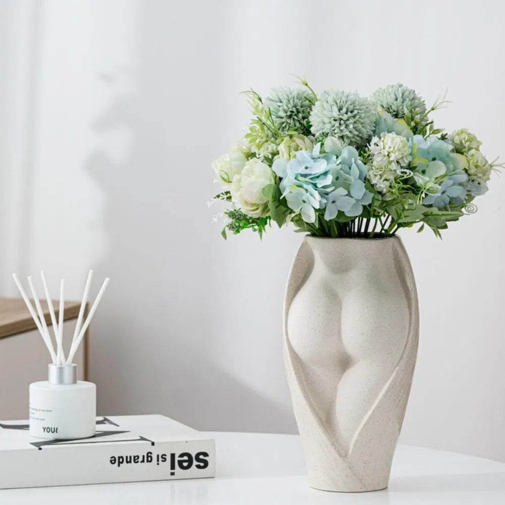 Creative Body Design Ceramic Vase White Pampas Reeds Modern Decorative Ornament Wbb21897