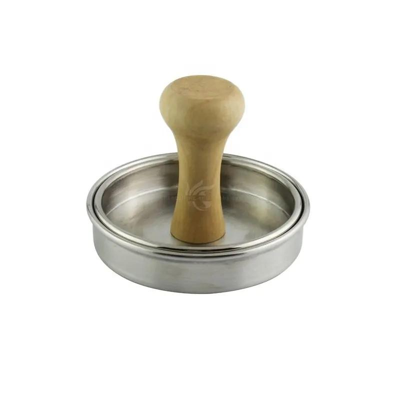 Meat Marinade Hamburger Press 304 Stainless Steel Custom Hamburger Mold Maker Tools with Wood Handle