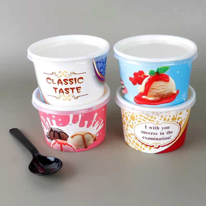 Ice Cream Paper Cup with Lid Spoon Customized Disposable Yogurt Bowl