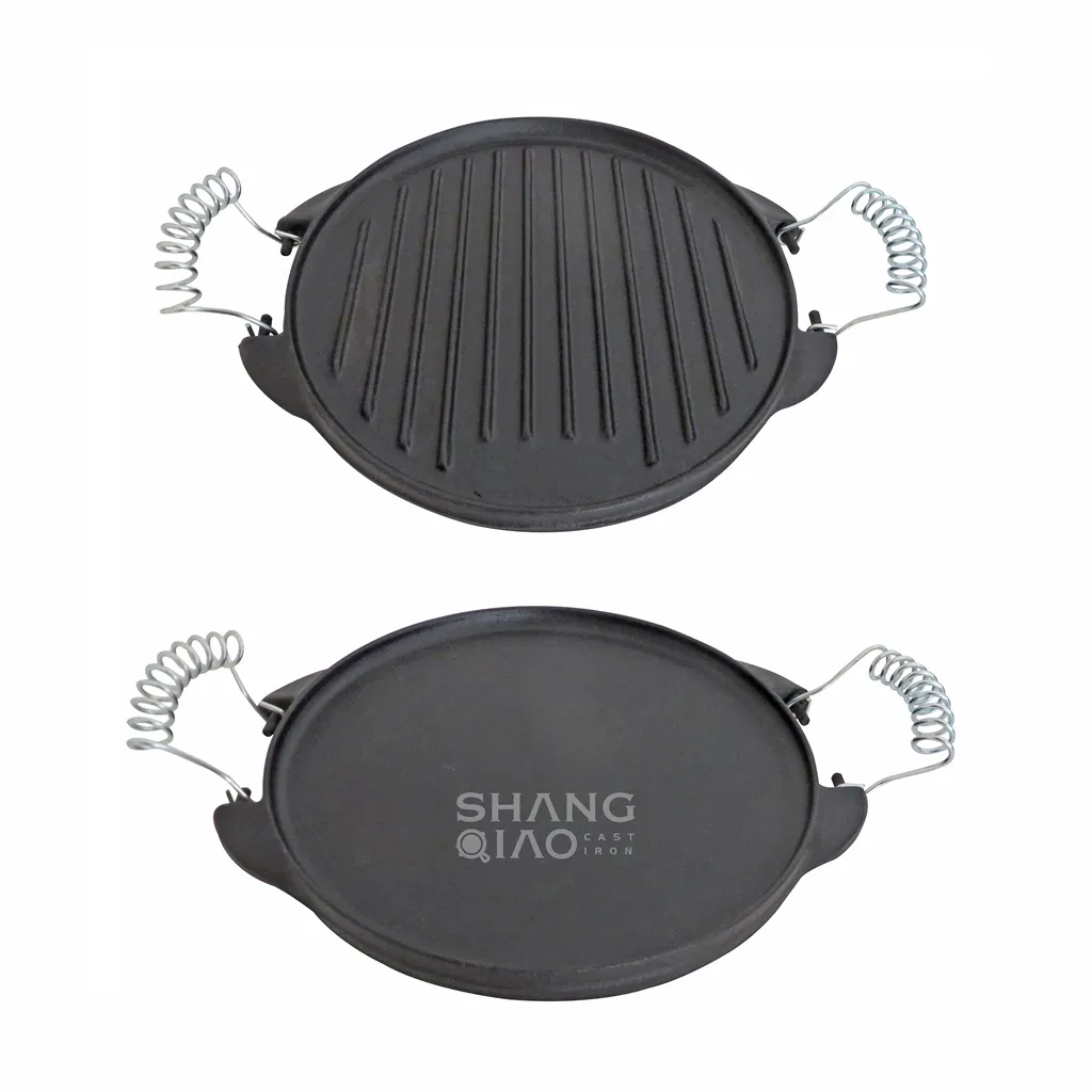 Customized Pre-Seasoned Reversible Cast Iron Griddle Grill Pan with Spring Handles Grill Plate
