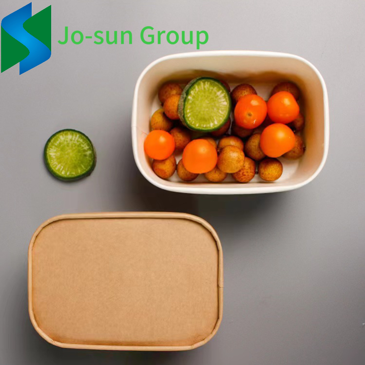 Jo-Sun Disposable Brown Kraft Rectangular Salad Rice Water Coated Paper Bowl