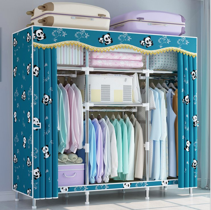 Simple Wardrobe with Bold Reinforcement Steel Pipe Polyester Assembly Storage Wardrobe