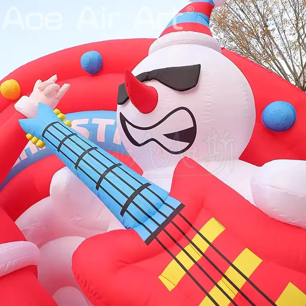 Inflatable Rock Stage with Cool Santa Playing Guitar Snowman and Music Reindeer Christmas Band Show