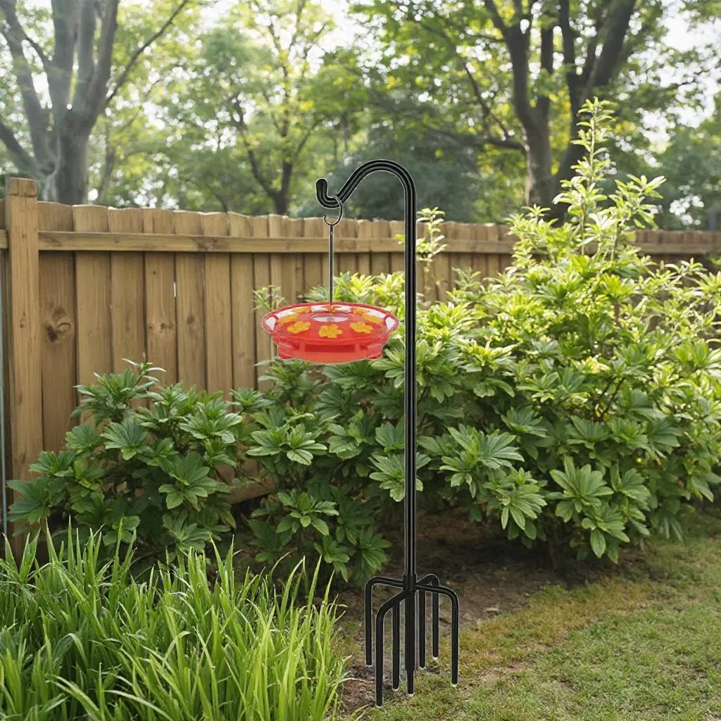 Adjustable 5-Fork Galvanized Steel Shepherd Hook, Suitable for Outdoor Garden Solar Light Hanger, Wedding Bird Feeder