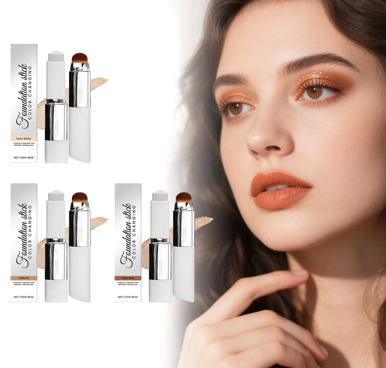 2-in-1 Color-Changing Foundation Stick Makeup Light Hydrating Flawlessly Adherent Non-Caking Foundation Color Changing Foundation Stick