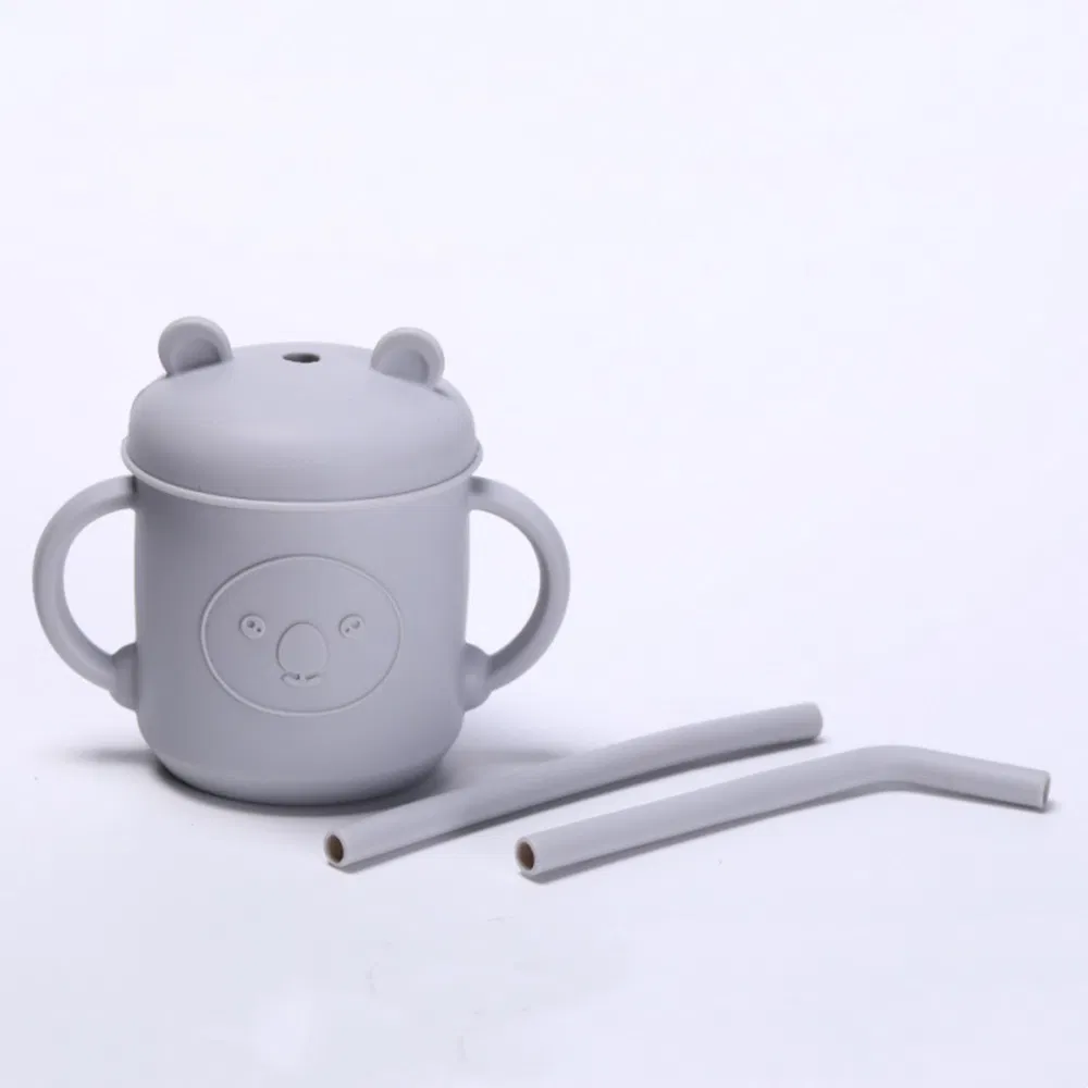 Silicone Cups for Baby Drinking Training Mini Adorable Cup with 2 Hands and Straw Baby Cups