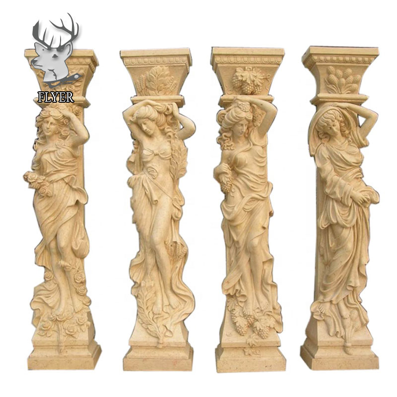 Outdoor Natural Stone Roman Pillars Building Material Hand Carved Gate Column