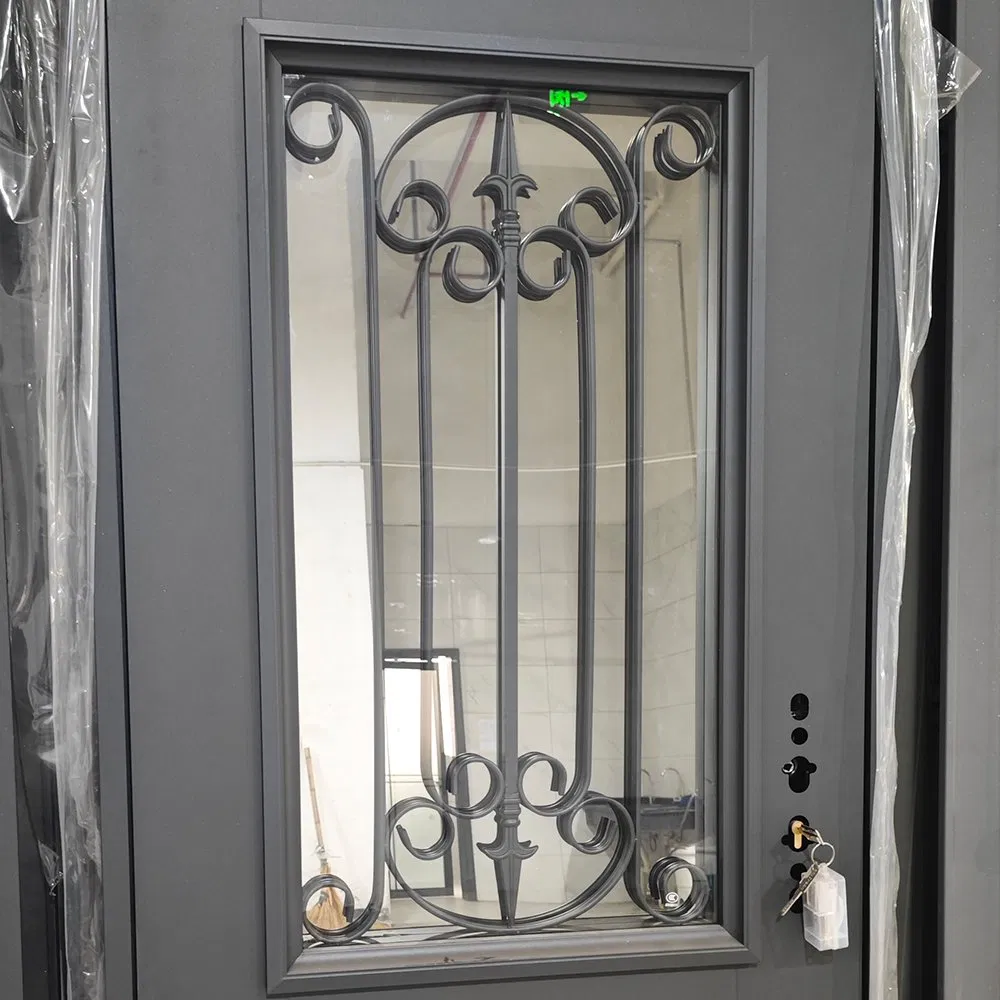 B2b Wide Entrance Steel Door - Cast Iron Lattice Between Glass - Honeycomb/Rock Wool Filled