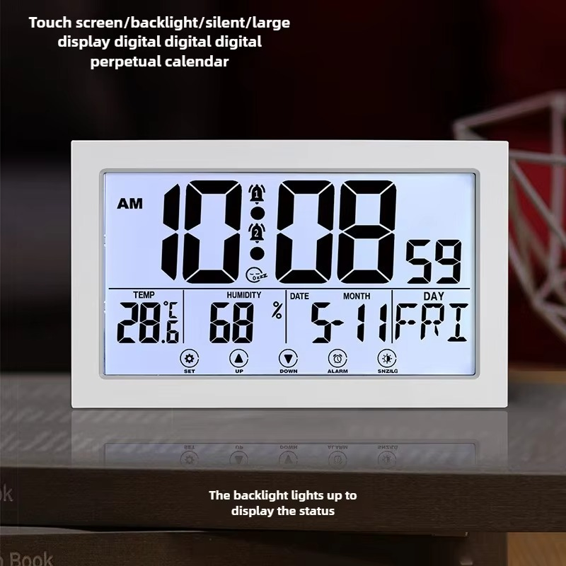 Modern Calendar Desk Clock Atomic Showing Temperature Humidity Table Clock