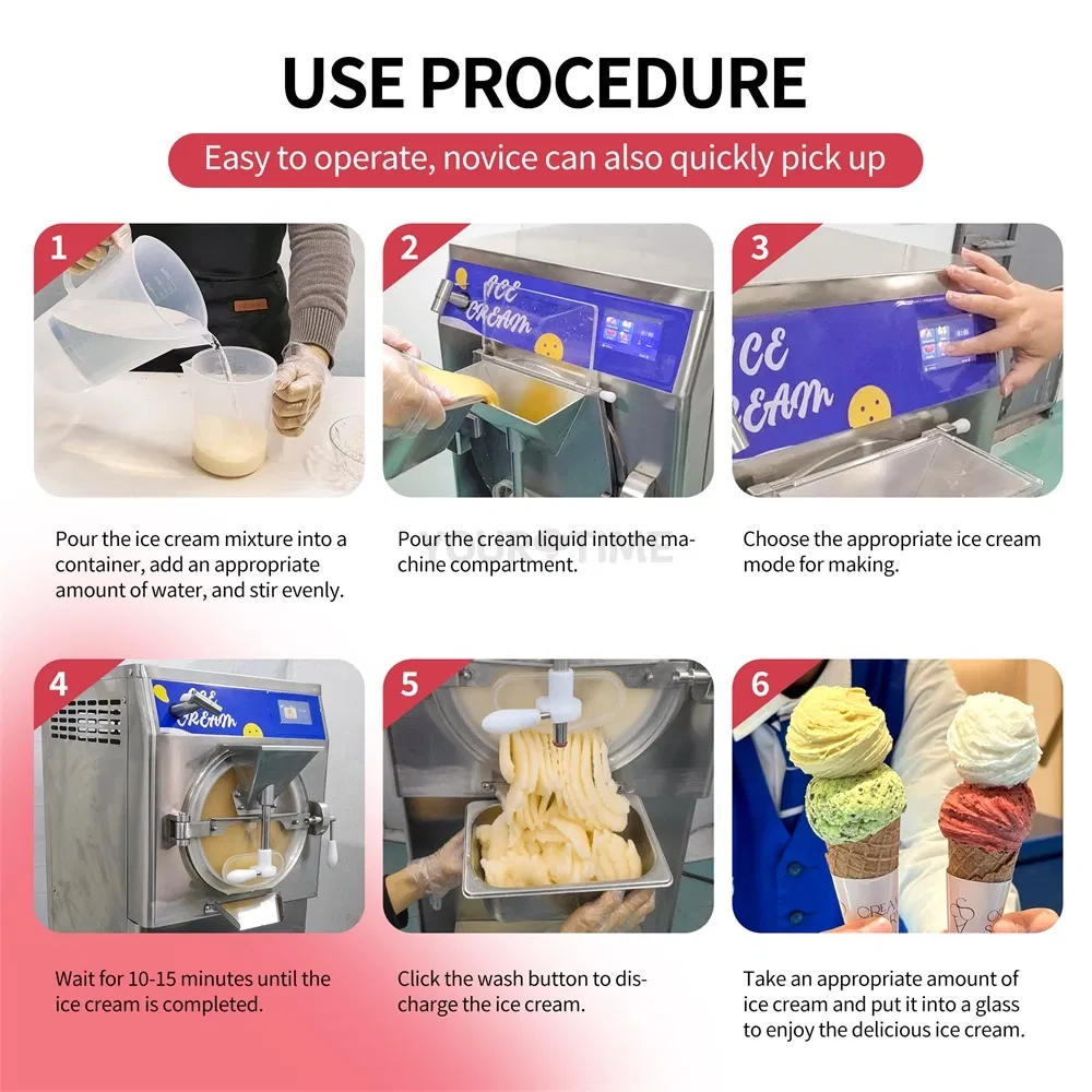 Large-Capacity Commercial Stainless Steel Italian Ice Making Maker Hard Gelato Ice Cream Sorbet 5 Functions Integrated